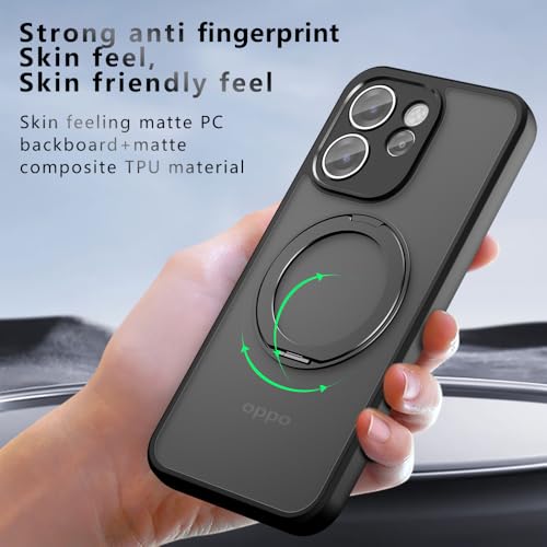 Image of Compatible with Oppo Reno 13 FS Case Cover,Compatible with Oppo Reno13 F 5G CPH2699 Built-in 360Rotating Magnetic Mount Matte Translucent Phone Protective Case Black