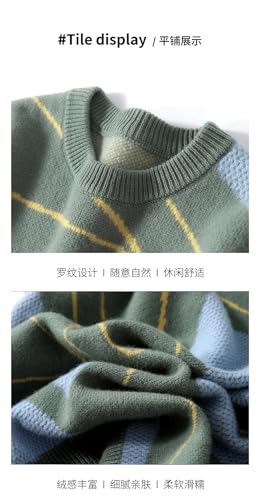 Men's Winter Merino Wool Thick Warm Round Neck Sweater Knitted Pullover Contrasting Clothing2