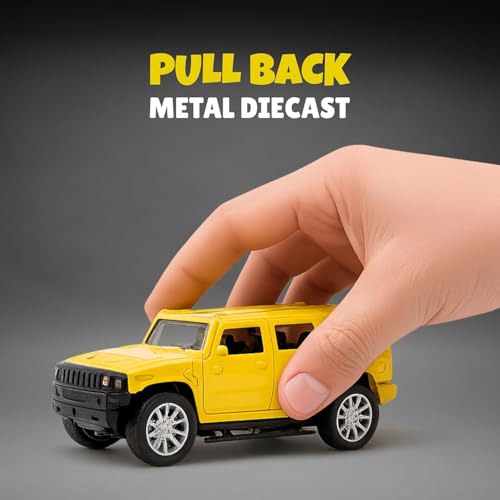 Image of Amisha Gift Gallery Hummer SUV Diecast Metal Car Toy for Kids, Yellow | Scale Racing Model, Pull Back Action, Opening Doors, For Kids Boys and Girls