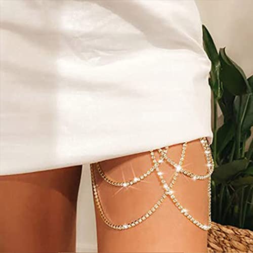 Ludress Layered Thigh Chain Gold Rhinestones Leg Chain Spaekly Crystal Body Chain Halloween Rave Body Jewelry Accessories for Women and Girls - Image 3