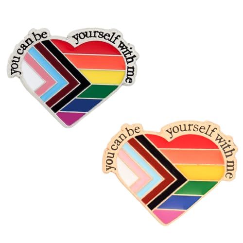 Image of LGBT Rainbow Pride Pins YOU CAN BE YOURSELF WITH ME /YOU ARE SAFE WITH ME Enamel Lapel Pin LGBTQ Pride Ally Pin Progress Pride Brooch Badge Pin for Shirt Backpack Hat Pride Month Decoration Jewelry