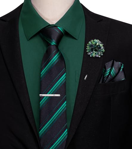 Hi-Tie Mens Dress Shirts and Tie Flower Lapel Pin Combo Long Sleeve Button Down Casual Formal Dress Shirts for Men4