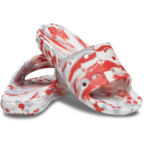Image of Crocs Unisex-Adult Synthetic Classic Marbled Slide Flm /WHI Slide - 9 UK (206879-884-M10W12) Flame /White