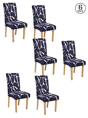 Image of Cortina Dining Chair Slipcovers | Protection Chair Covers | Abstract Print, Blue Waves Design, Removable, Washable | Universal Fit Super Soft Stretchy Polyester Spandex | Kitchen, Hall | Pack of 6