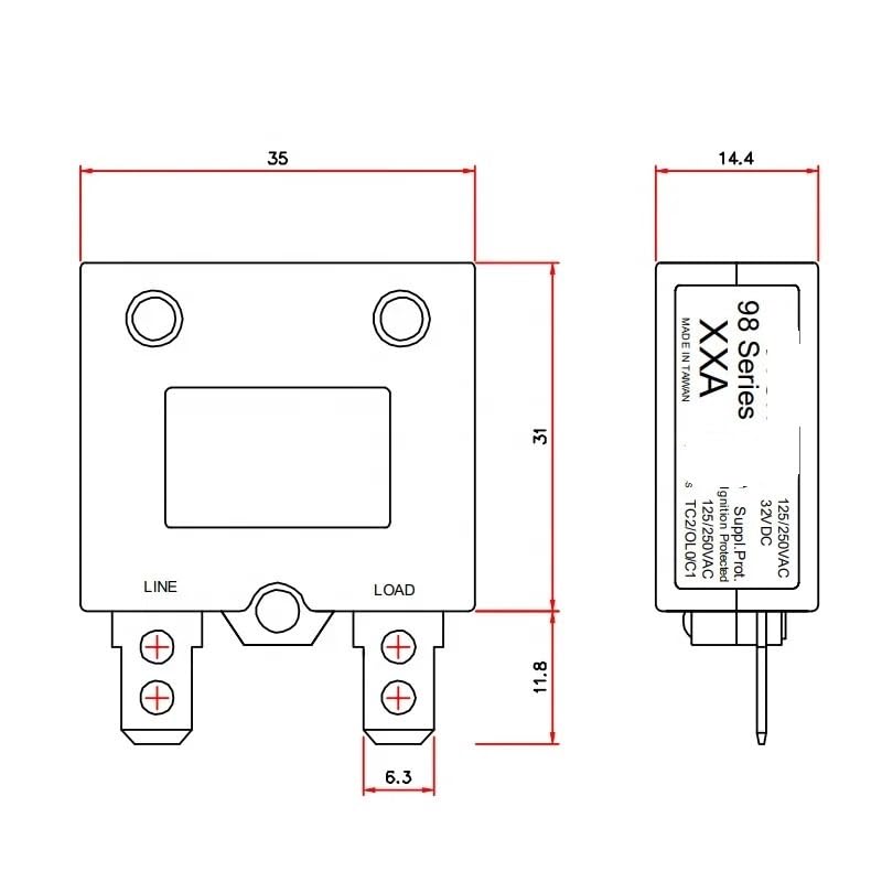 Interruptor de protección térmica 98AR de 7A para proteger motores de ventiladores 5