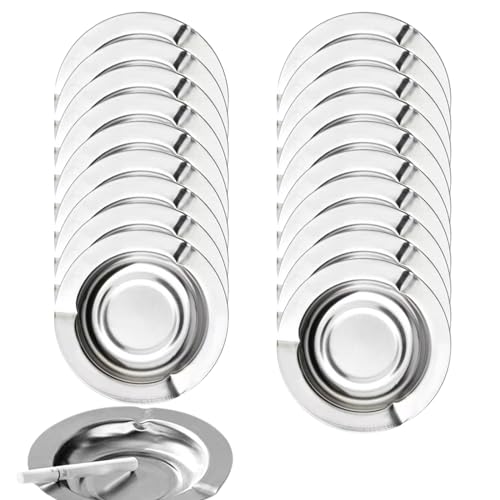 Paquete de 20 Ceniceros de Acero Inoxidable para Fumadores, Patio y Fiestas - Desechables, Redondos, Plateados, 4.72 x 4.72 x