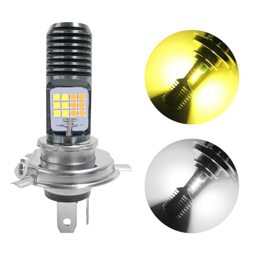 Sbulhia 9-16V H4 LED Motorcycle Headlight Bulbs, Super Bright 3030 Chips Bulb Halogen Lamp Replacement, Waterproof High/Low Beam LED Headlight Bulb for Most Motorcycles ATVs (White & Yellow)