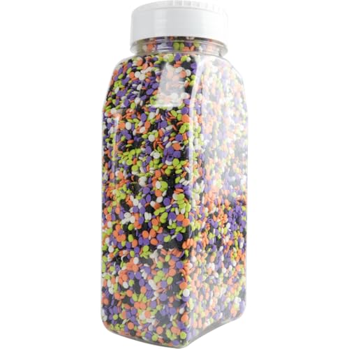 Image of Cake Mate Halloween Trick or Treat Confetti Sprinkles - Black, Orange, Green, White, and Purple Sprinkle Blend, 26oz Bottle with Easy Pour Lid