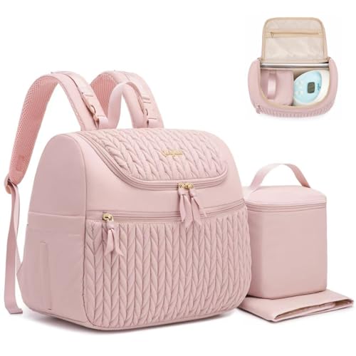 Image of Qualyphant Breast Pump Bag for Spectra S1/S2 & Medela – Insulated Cooler Bag, 13" Laptop Sleeve, Diaper Backpack with Changing Pad – Lightweight, Water-resistant & Stylish for Work, Travel, Pink