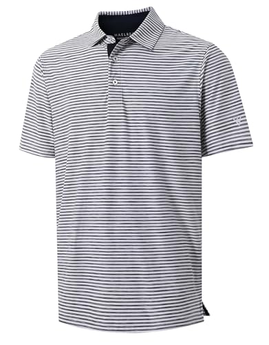 M MAELREG Mens Golf Shirt Short Sleeve Dry Fit Striped Casual Moisture Wicking Collared Golf Polo Shirts for Men Black White