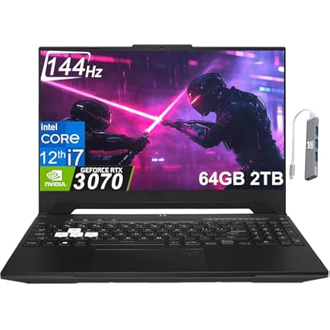 Asus TUF Dash F15 Gaming Laptop (15.6" 144Hz, Geforce RTX 3070 8GB (Beat RTX 4060), 64GB DDR5 RAM, 2TB PCle SSD, Intel 12th Gen i7-12650H), Thunderbolt 4, Backlit KB, IST Hub, Win 11 Home, Black Cover