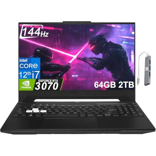 ASUS TUF Dash F15 Gaming Laptop (15.6″ 144Hz, Geforce RTX 3070 8GB (Beat RTX 4060), 64GB DDR5 RAM, 2TB PCle SSD, Intel 12th Gen i7-12650H), Thunderbolt 4, Backlit KB, IST Hub, Win 11 Home, Black