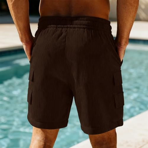Image of Men's Casual Shorts Corduroy Elastic Waist Drawstring Summer Beach Short