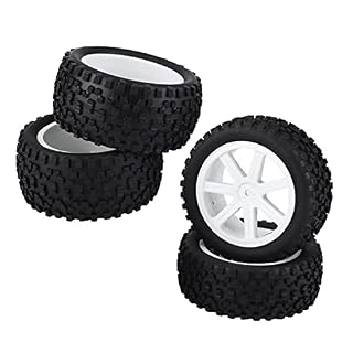 Tyenaza 4 pneus RC caoutchouc et éponge, jantes blanches