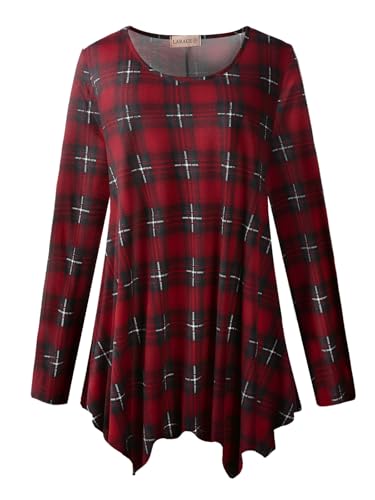 LARACE Womens Plus Size Long Sleeve Tunic Loose Fit Tops(5-WineRed 2X)