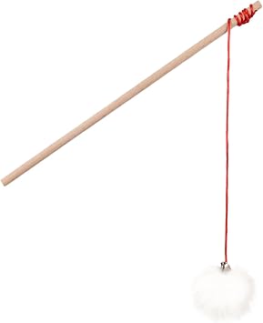 X-Perk Wooden Bell Cat Play Fishing Rod Cat Fishing Rod Cat Toy with Pompom