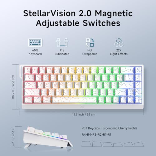 Image of MCHOSE ACE 68 60% Mechanical Gaming Keyboard Wired Rapid Trigger Hall Effect Keyboard Magnetic Switch Adjustable Actuation 8000Hz Polling Rate Custom RGB MAC Laptop(White Topographic TTC Dragon Lord)
