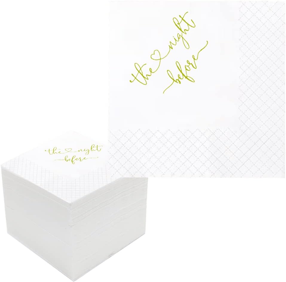 The Night Before Rehearsal Dinner Cocktail Napkins, The Night Before Party Supplies Paper Napkins in Bulk for Rehearsal Dinner Wedding Beverage Table Decorations 2-Ply, 5x5 Inches (100, Gold)