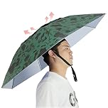 NEW-Vi Fishing Umbrella Hat Folding Adjustable Sun Rain Cap, 37.4”Oversize Hands Free Umbrellas, 7-Ribs Anti-UV Waterproof Headwear for Fishing Gardening Golf Sunshade Outdoor,Camo/Silver
