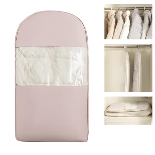 Space Saving Hangable Garment Bag with Self Compression Zipper - Organizer for Closet(Pink，S)