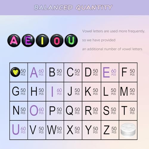 Image of Amaney 1400pcs Colorful Letter Beads Round Alphabet A-Z Heart 4x7mm Black Acrylic Beads and Crystal Line for Jewelry Making