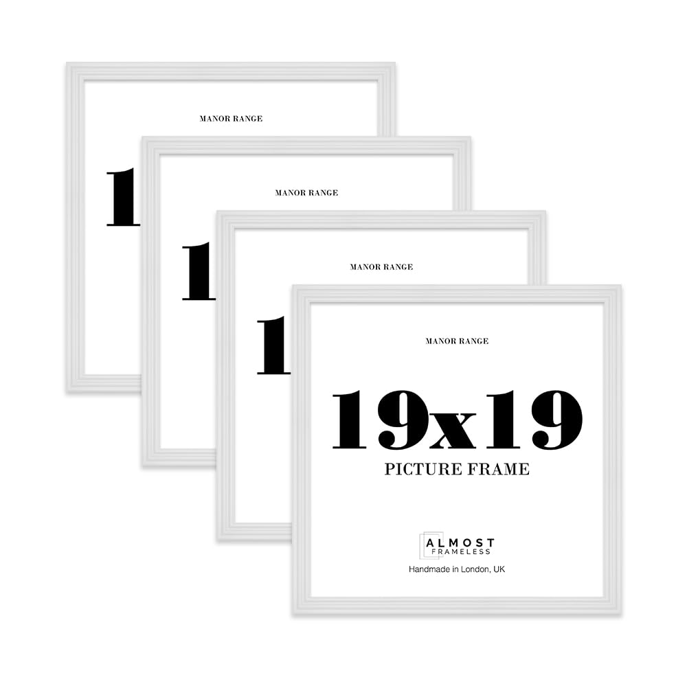 19x19 Picture Frame, Display 19x19 Pictures (48.3 x 48.3cm) - Ice White Vintage 42mm Edge Photo Display - 4 Pack