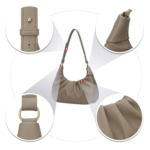 Image of KKXIU Shoulder Bag Crescent Handbag Ruched Purse Underarm Bag Mini Hobo for Women