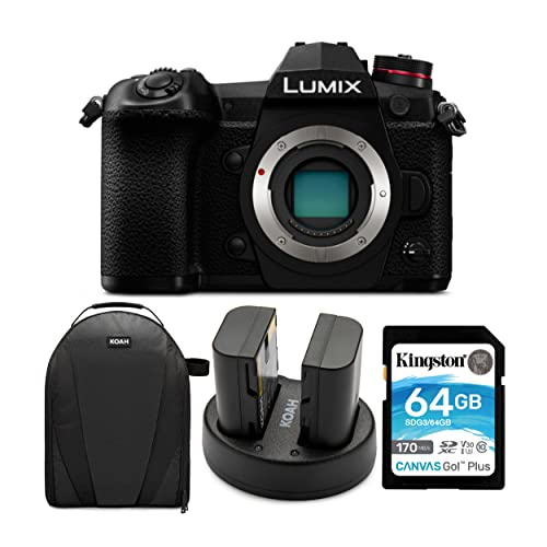 Panasonic LUMIX G9 20.3MP Mirrorless Camera Body with Camera Bag, Battery and Dual Charger and Memory Card Bundle (4 Items)
