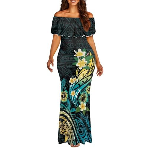 Image of Polynesian for Women S-7XL Off Shoulder Maxi Dress Hawaiian Summer Dresses