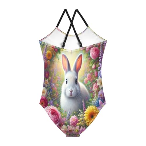 Rabbit Flower White Girls Bathing Suit Swimsuit Swimwear Summer Beach One Piece Swimsuits2