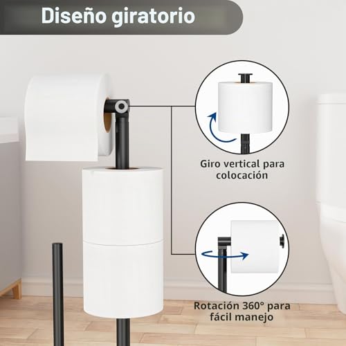 Miniatura 4 de Portarrollos De Papel Higiénico De Pie Con Escobilla De Inodoro - Soporte De Acero Inoxidable Para Baño