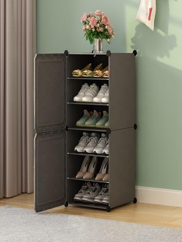 Image of Strassis Design Plastic Shoe Rack for Home with Door, 2 Door 6 Shelf | DIY Shoe Stand Organizer Cabinet for 12 Pairs Storage | Portable Slipper & Chappal Stand