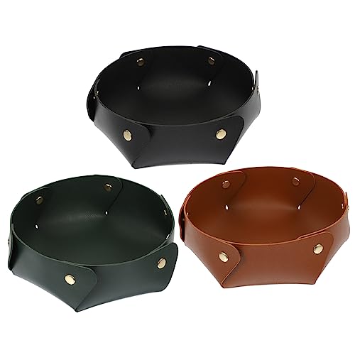 Beaupretty Plateau Organisateur De Clés Triangulaire Grand Format en Cuir Synthétique Noir, Marron Et Vert Kaki, Plateau Rangement Bureau Multifonction pour Clés Et Pièces, pour Entrée Et Bureau