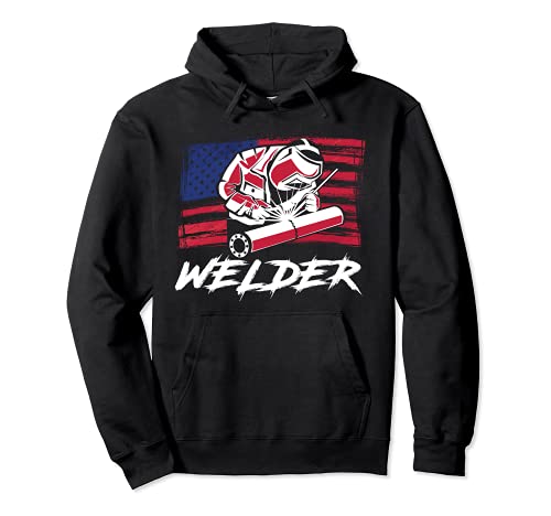 American Flag Welder Engineer Engineering Welding Pullover Hoodie, Black, S