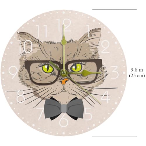 Horloge murale silencieuse chat à lunettes : idée cadeau originale - 7