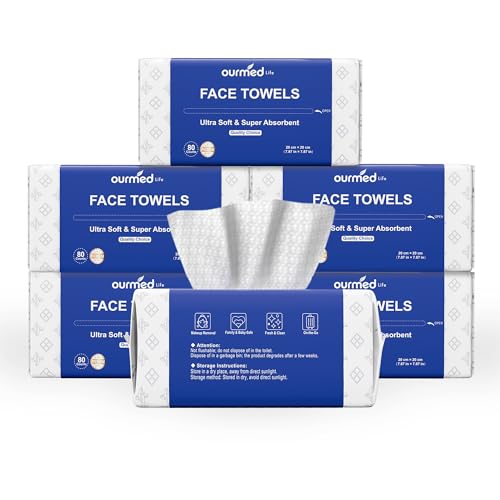 Image of Ourmed Life Face Towels, Disposable Biodegradable Clean Facial Towels for Sensitive Skin, Lint- free Face Cloths for Makeup Remover, Skincare and Women Cleaning, Dry Wipes,480 Count Dot Texture