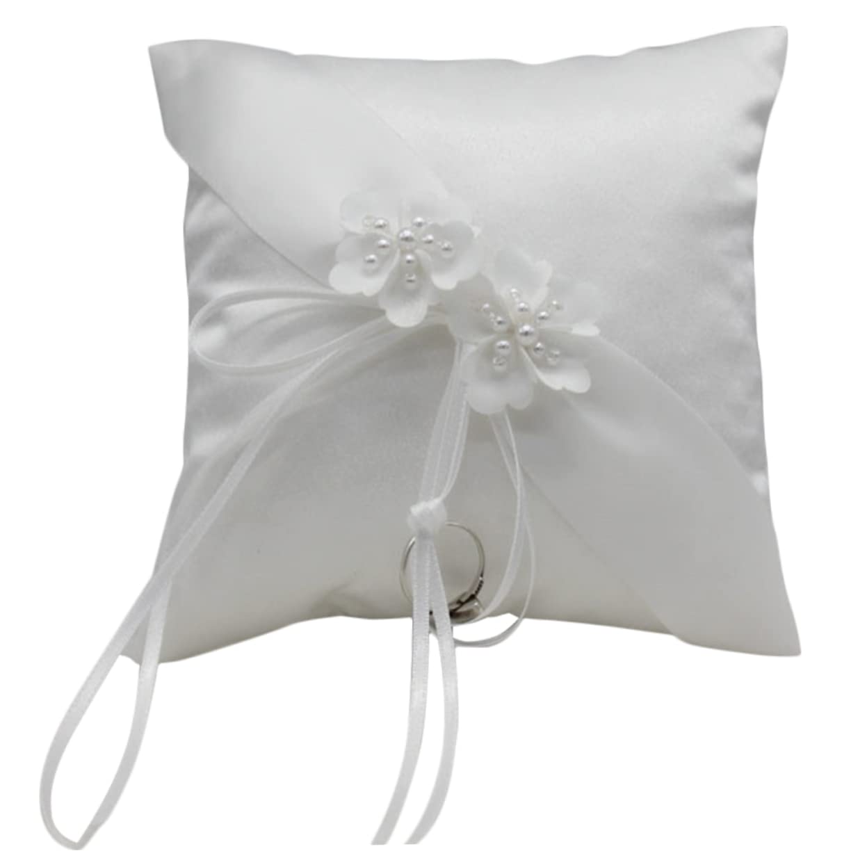 Unomor Wedding Ring Pillow with Pearls and Ribbons Elegant Cushion for Engagement and Ceremony Wedding for Brides and Grooms