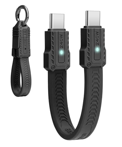 Seminer Câble plat court USB-C vers USBC 240W (13 cm), Compatible Thunderbolt 5/4 à 80 Gbit/s, Charge Rapide, OTG et Prise en Charge de L'affichage 8K pour tous les Appareils Type-C-Noir