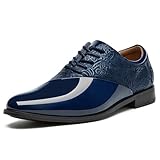 CLOWSE Men's Dress Shoes Tuxedo Patent Leather Comfortable Oxfords Formal Suit Shoes,Navy Blue,13