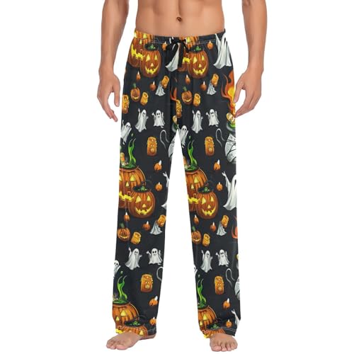 Men’s Halloween Pumpkins Pajama Pants with Pockets, Comfortable Lounge Sleep Bottoms#403