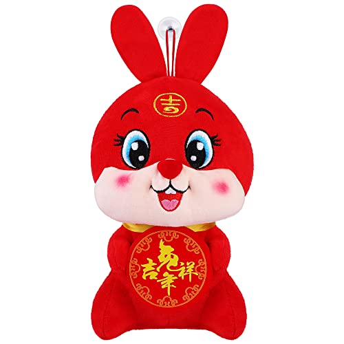 ELCOHO Juguete de peluche para mascota de conejo, regalo para festival de primavera, encantadora muñeca con ventosa para regalo de decoración (rojo, 10 pulgadas) Cover