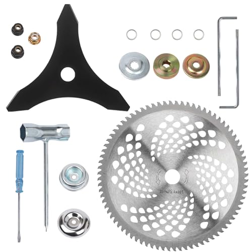 10" x 3 Teeth Carbon Steel Brush Cutter Blades,10" x 80T Carbide Tip Brush Cutter Trimmer (with 2 Different Adapter Kits) Compatible with Husqvarna Stihl Ego, Brush Cutter, Trimmer, Weed Wacker
