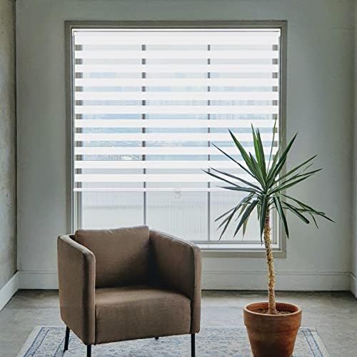 LUCKUP Cordless Zebra Blinds Dual Layer Light Filtering Roller Shades 21" W x 72" H White for Windows