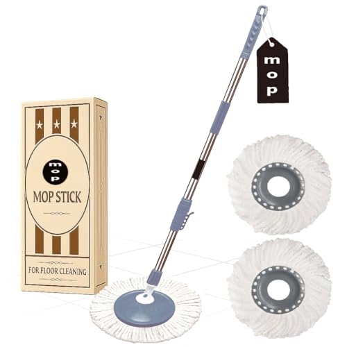 Image of Premium Grey Heavy Duty Spin Mop Stick Rod | Adjustable Stainless Steel Replacement Mop Handle for Home Floor Cleaning (2 Head) (5 Year Warranty)