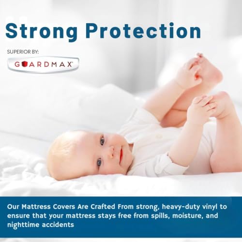 Image of Guardmax, Fitted Vinyl Mattress Protector, White, Portacrib(25x38x5)