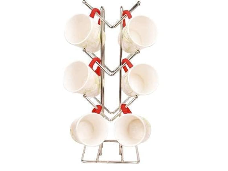 Image of Stainless Steel Cup Rack Ideal for Kitchen, Coffee, and Tea Mug Display, Elegant Dining Table Cup /Mug Holder for 12 Cups (Pack of1) (NHSP)