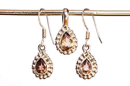 Juego de joyas de cuarzo ahumado mujer plata de ley 925 pendientes hipoalergénicos gemas 4