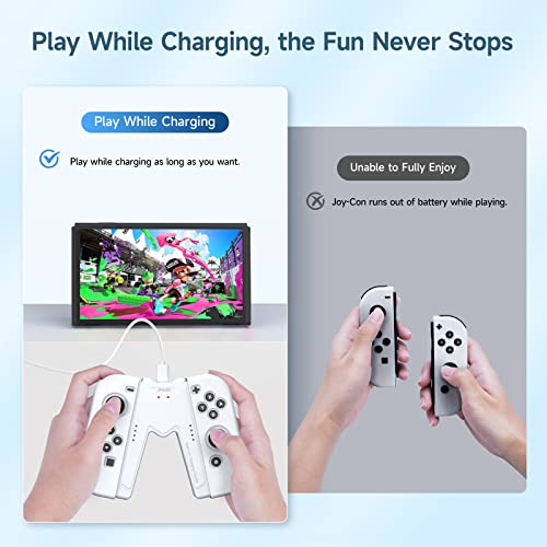 JINGDU Joy-con Soporte de manija de Carga para Nintendo Switch, Agarre Cómodo para Juegos en Forma de V con Función de Indicadores de Carga, Blanco - imagen 3
