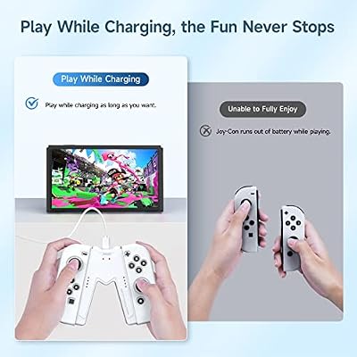 JINGDU Switch Joy-Con Charging Grip Compatible with Nintendo Switch & OLED Model, Play While Charging, Portable V-Shaped Switch Joy-Con Controller Charger with Indicators, White