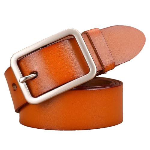 Men's Genuine Cowhide Leather Belt 33mm Wide Classic Silver Alloy Buckle Unisex Waist Strap for Jeans
